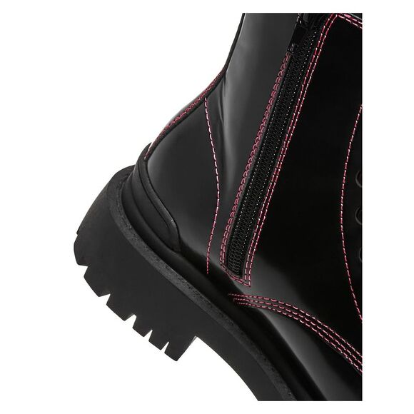 AQUA Womens Black Pull Tab Quinn Round Toe Block Heel Leather Combat Boots 7.5 M - Picture 4 of 4